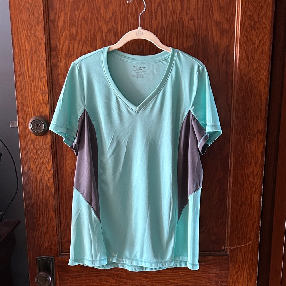 Tek Gear Aqua and Gray V-Neck T-Shirt